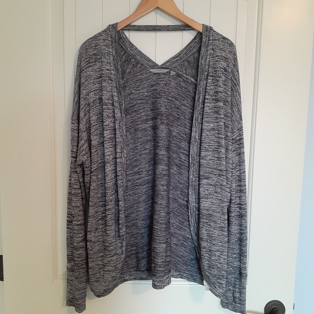 Athleta Pose Wrap Open Cardigan in Dark Marl Gray Size M